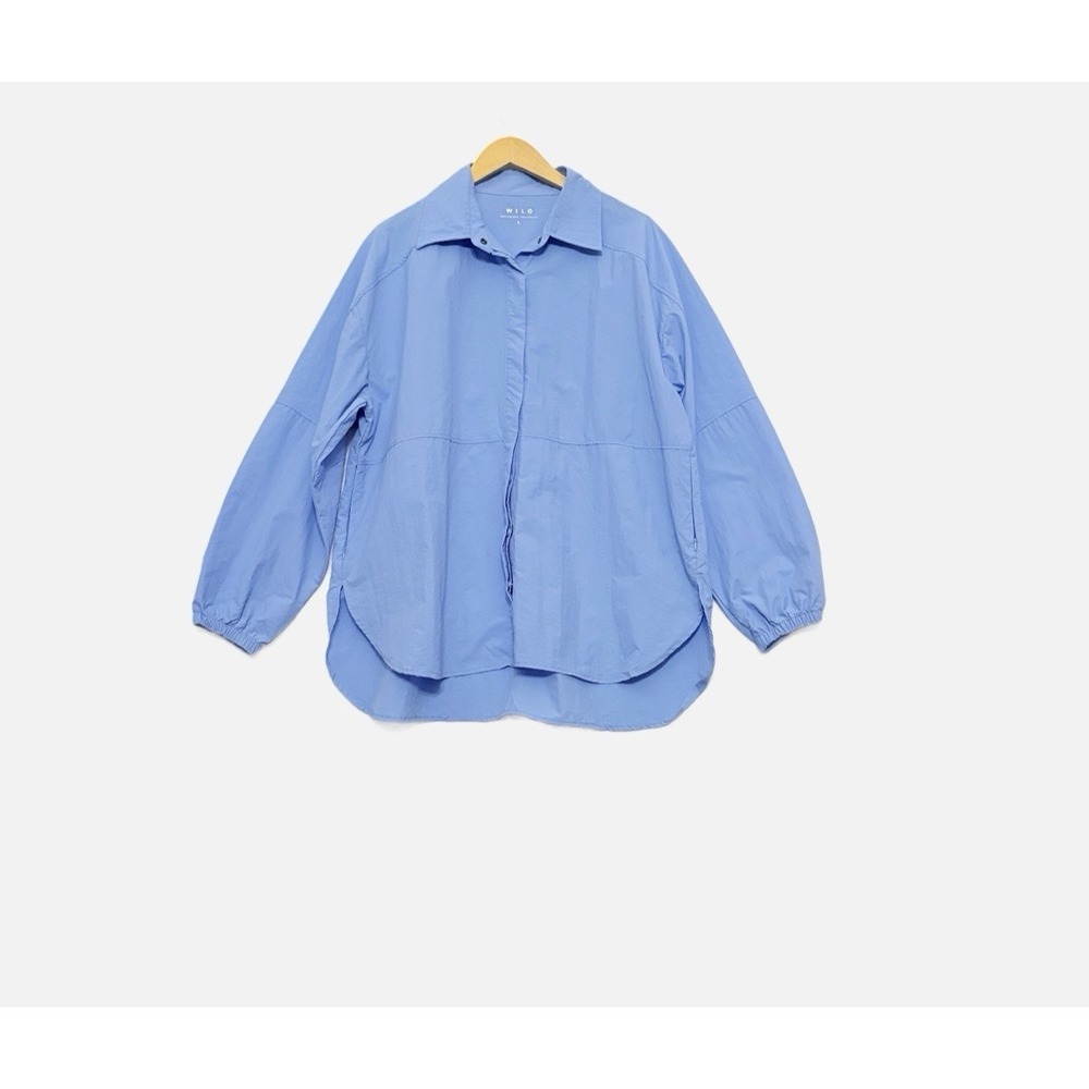 WILO The Label Parachute Shirt Large Windbreaker Jacket Travel Blue Oversized